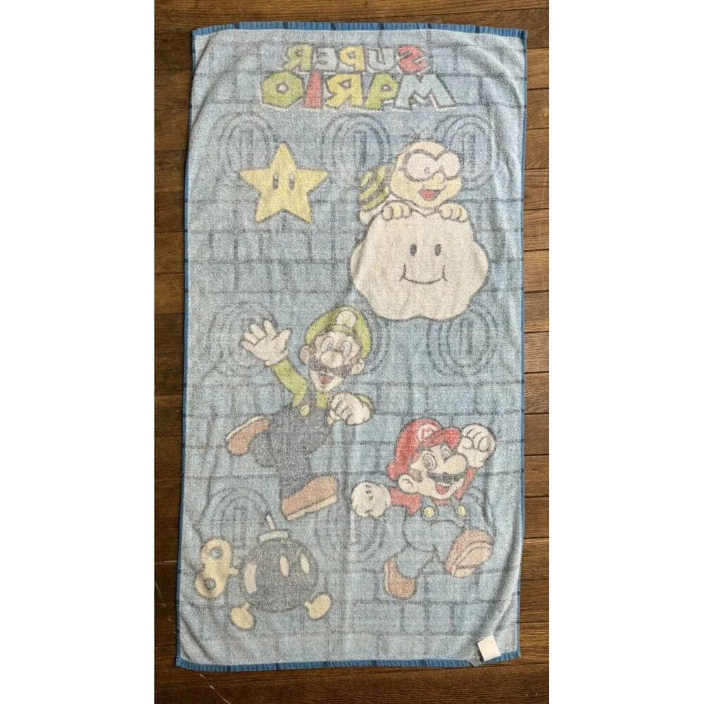 Vintage Nintendo Super Mario Luigi Beach Towel 27x51 Kids Bath Pool retro games